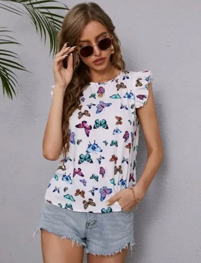 Blusa para dama color blanco estampado de mariposa