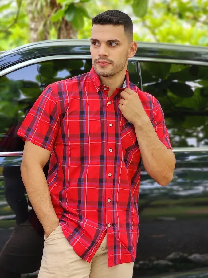 Camisa Hummer para caballero diseño a cuadros rojos y azules