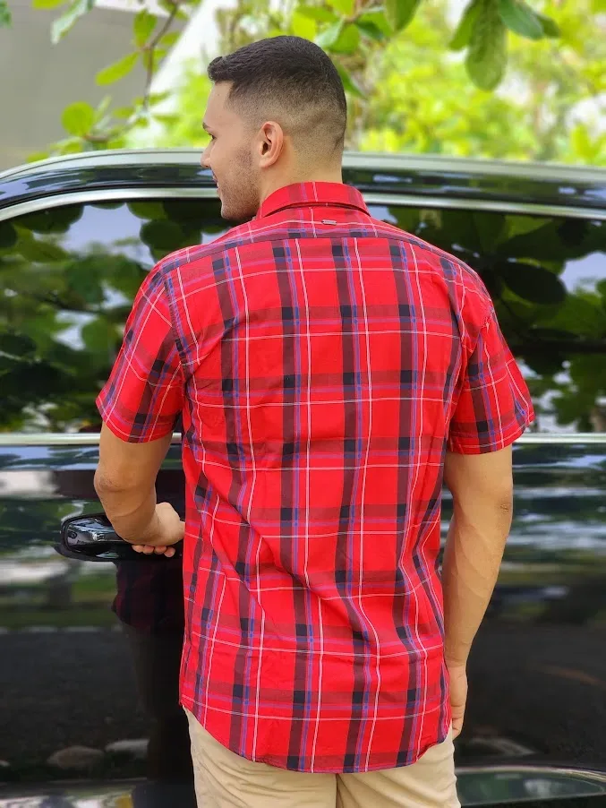 Camisa Hummer para caballero diseño a cuadros rojos y azules