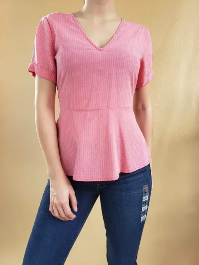 Blusa 1250°C para dama color rosa a rayas blancas