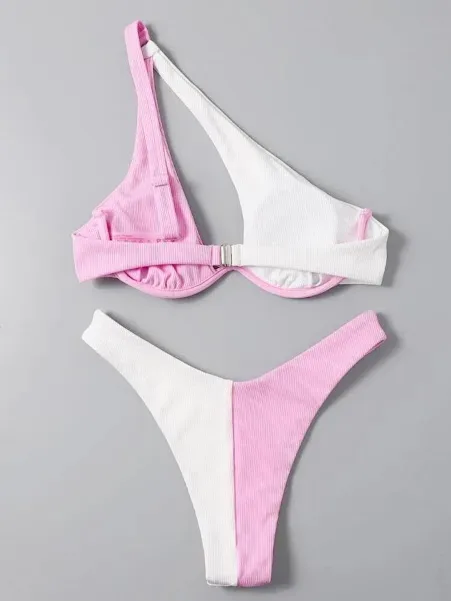 Vestido de baño para dama color rosa y blanco