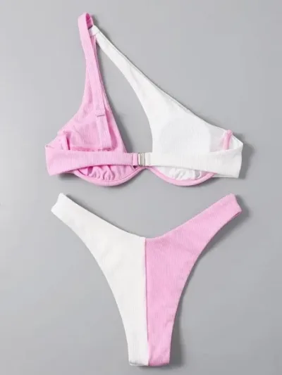 Vestido de baño para dama color rosa y blanco
