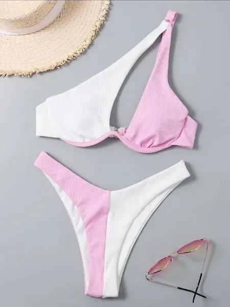 Vestido de baño para dama color rosa y blanco