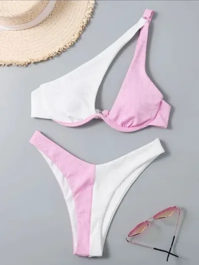Vestido de baño para dama color rosa y blanco