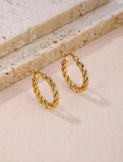 Argollas de acero inoxidable para dama diseño trenzado
