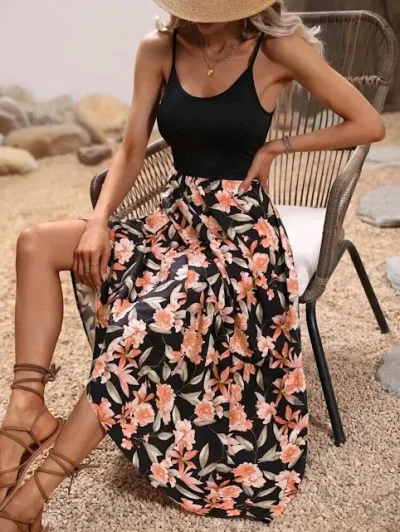 Vestido para dama color negro con estampado floral