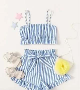 Conjunto para niña a rayas color celeste