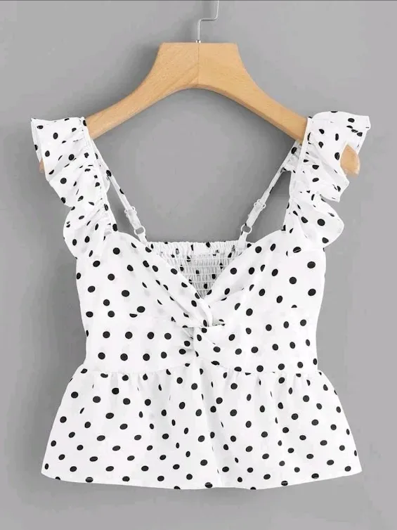 Blusa para dama color blanco con lunares color negro