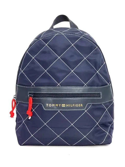 Mochila Tommy Hilfiger para dama color azul con costuras blancas