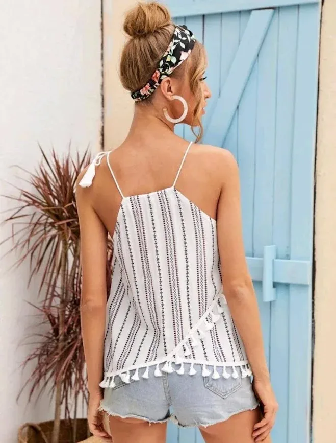 Blusa para dama a rayas de color blanco