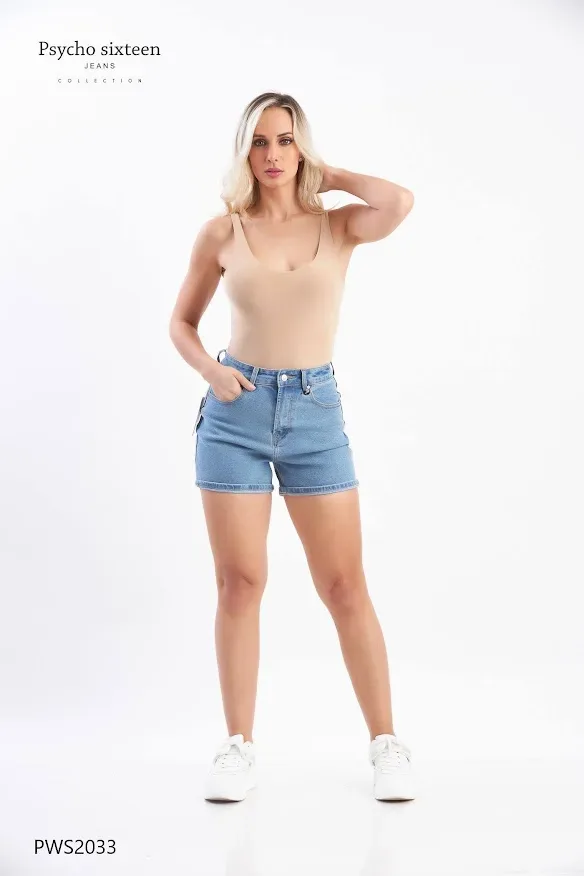 Short Pycho Sixteen High Rise  para dama PWS2033 celeste claro