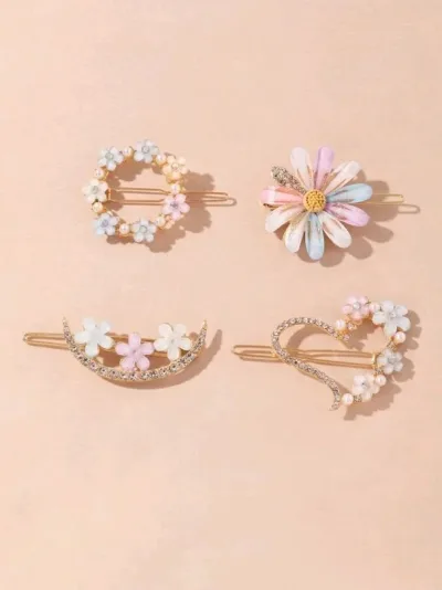 Set de prensas de cabello para dama diseño de flores multicolor