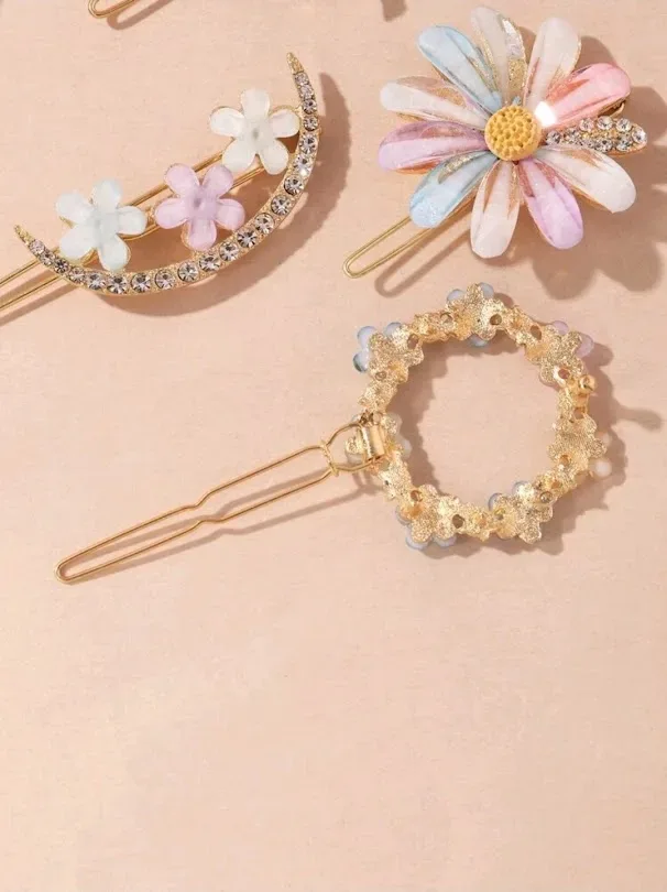 Set de prensas de cabello para dama diseño de flores multicolor