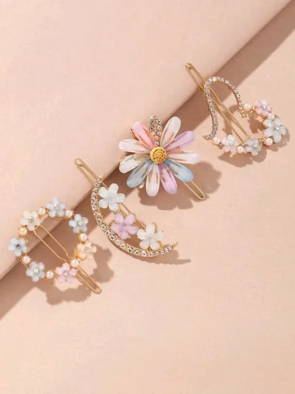 Set de prensas de cabello para dama diseño de flores multicolor