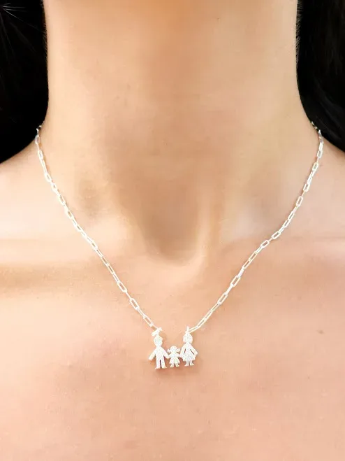 Collar plata 925 para dama con diseño de familia color plateado #9