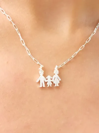 Collar plata 925 para dama con diseño de familia color plateado #9