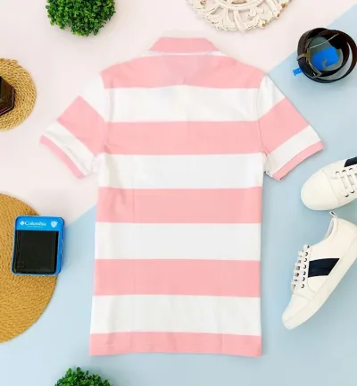 Camiseta Tommy Hilfiger para caballero diseño a rayas color rosa y blanco