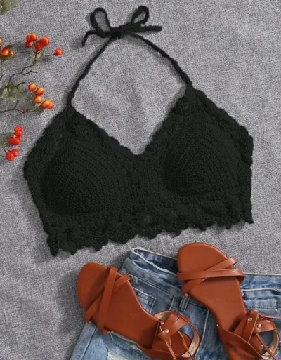 Top bikini tejido para dama color negro