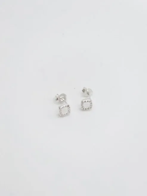 Aretes plata 925 para dama color plata diseño cuadrado