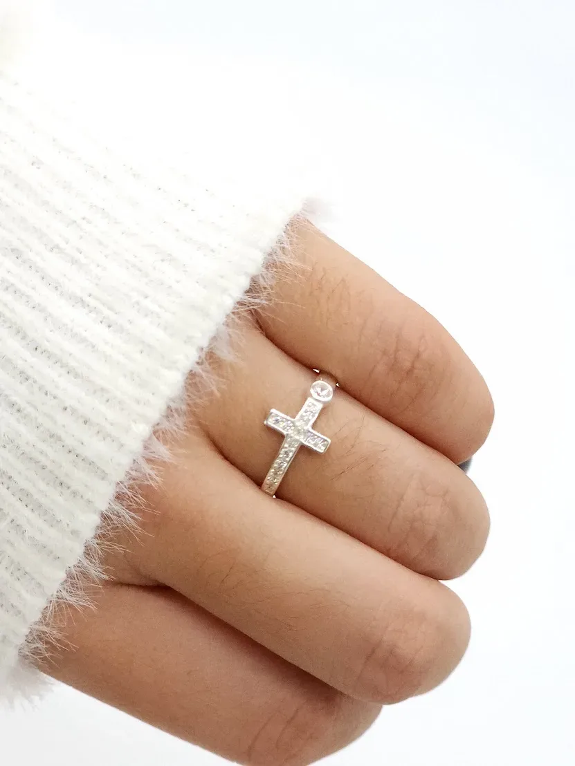 Anillo de plata 925 para dama diseño de cruz