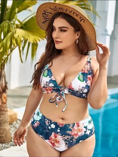 Vestido de baño para dama color azul con estampado floral
