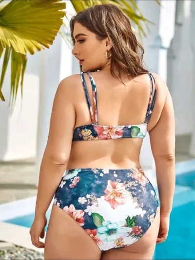 Vestido de baño para dama color azul con estampado floral