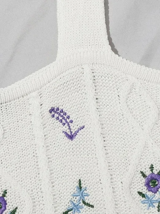 Top tejido para dama color blanco con diseño de flores
