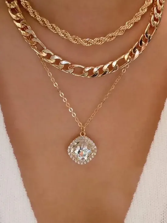 Collar a capas con diamante de imitación para dama de fantasia