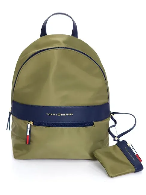 Mochila Tommy Hilfiger para dama color verde musgo con detalles azules