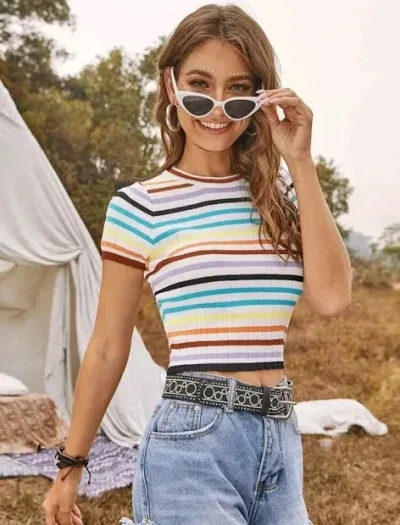 Blusa para dama de rayas multicolor