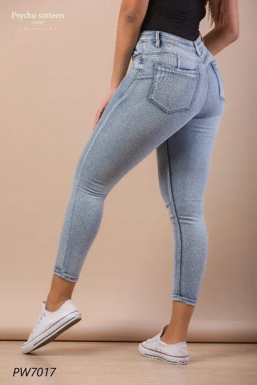 Jeans para dama Psycho Sixteen PW7017 Low Rise Skinny Ankle color celeste
