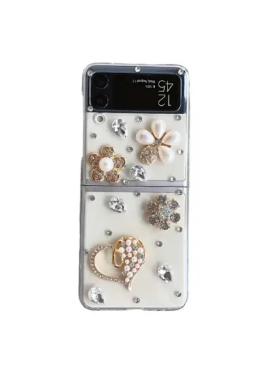 Funda para celular trasnparente con diseño de piedras de flores