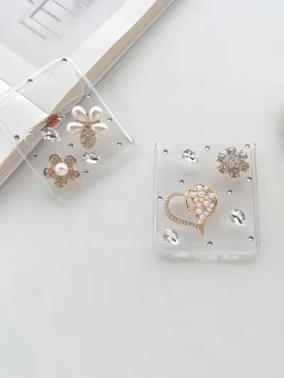 Funda para celular trasnparente con diseño de piedras de flores