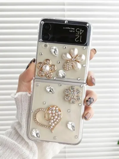 Funda para celular trasnparente con diseño de piedras de flores