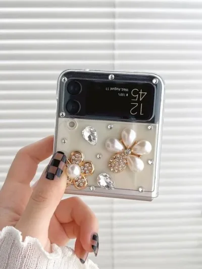 Funda para celular trasnparente con diseño de piedras de flores