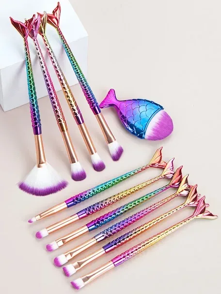 Set de brochas de maquillaje diseño de sirena multicolor