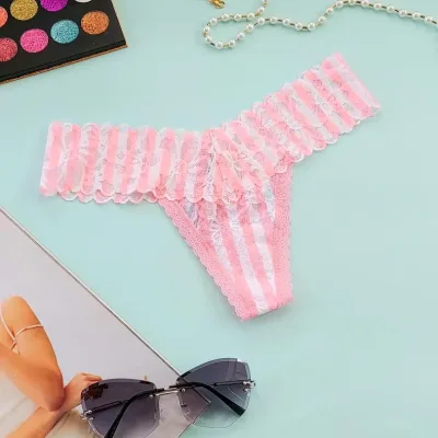 Braga tipo hilo Victoria's Secret para dama a rayas color rosa y blanco