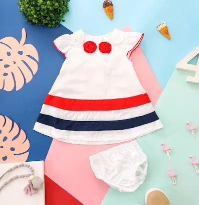 Vestido para niña color azul, blanco y rojo  1719