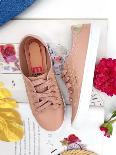 Tenis Moleca para dama color rosa y dorado
