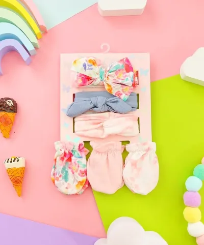 Conjunto de 3 vinchas y 3 guantes para bebe