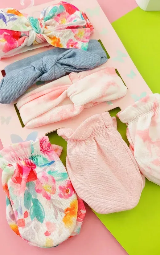 Conjunto de 3 vinchas y 3 guantes para bebe