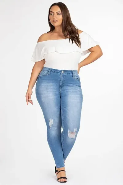 Jeans plus size para dama #EP988929 C1406 color celeste