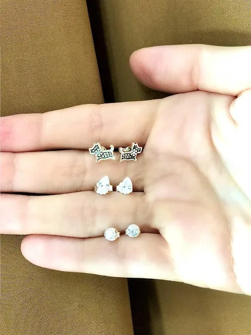 Trío de aretes para dama plata 925 color plata