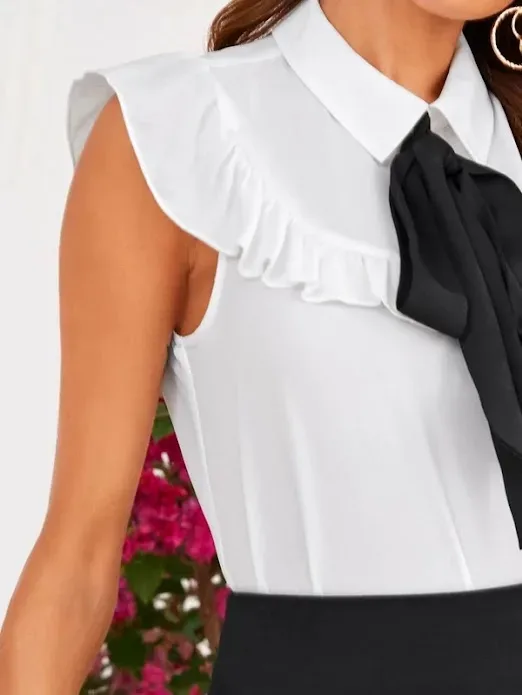 Blusa para dama color blanco con lazo negro