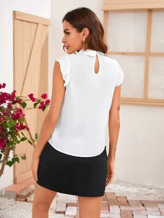 Blusa para dama color blanco con lazo negro