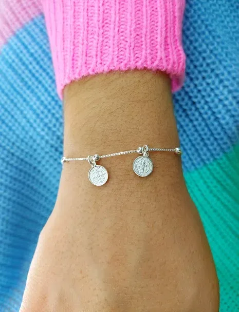 Pulsera para dama plata 925 diseño medalla San Benito