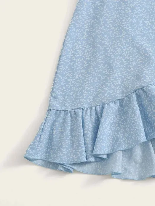 Conjunto para dama color celeste con fruncido y cordón delantero