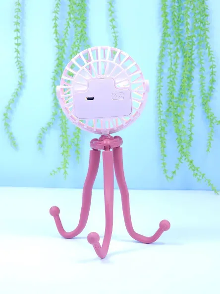 Mini ventilador eléctrico portátil Soporte de pulpo color rosa figura redonda