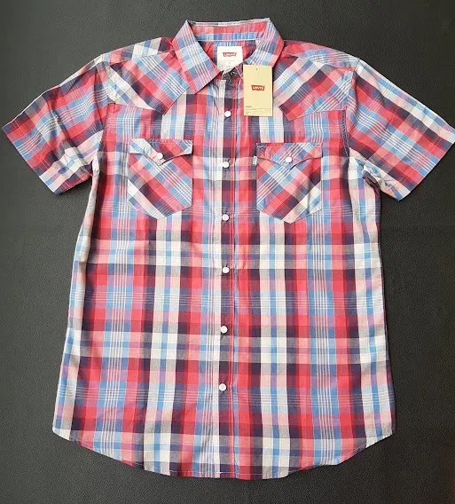 Camisa Levi´s para caballero color celeste rojo diseño de cuadros