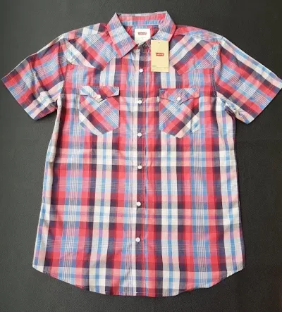 Camisa Levi´s para caballero color celeste rojo diseño de cuadros